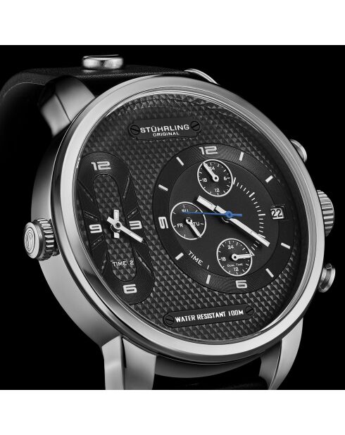 Schwarze Quarzuhr Global GMT für Herren