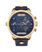 Montre Homme en Cuir Quartz Global GMT marine