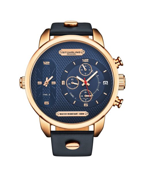 Montre Homme en Cuir Quartz Global GMT marine