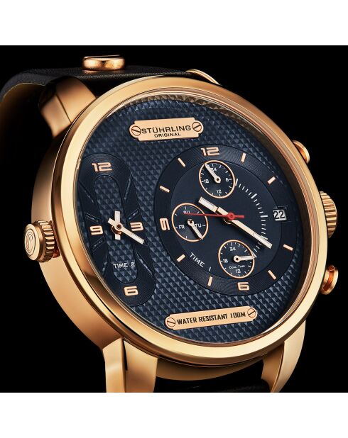 Montre Homme en Cuir Quartz Global GMT marine