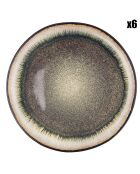 6 Assiettes plates en Grès Iris beige/marron - D.26 cm