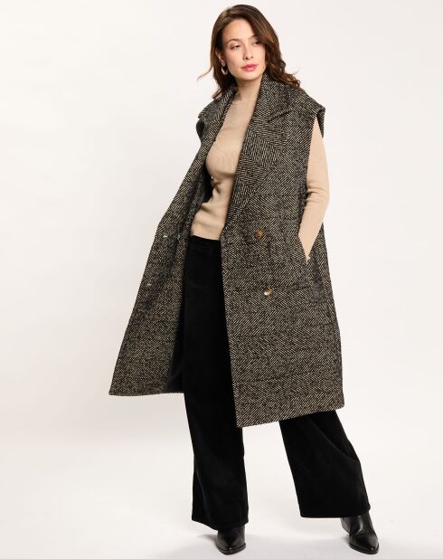 Veste longue sans manches en Laine mélangée Elsa noire