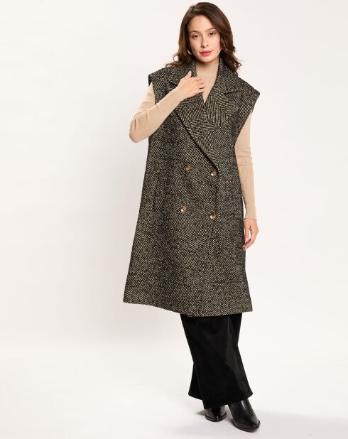 Veste longue sans manches en Laine mélangée Elsa noire