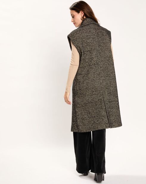 Veste longue sans manches en Laine mélangée Elsa noire