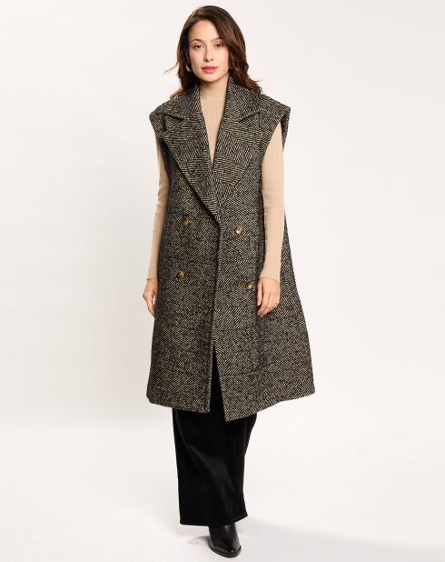 Veste longue sans manches en Laine mélangée Elsa noire