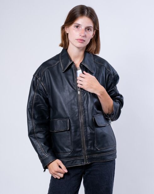 Veste en Cuir Oversize Aline noir ruboff