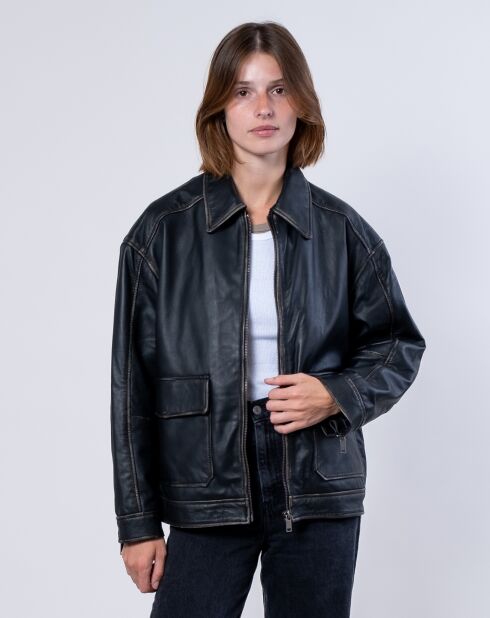 Veste en Cuir Oversize Aline noir ruboff