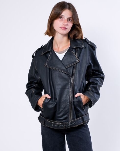 Veste en Cuir Oversize Carolane noir ruboff