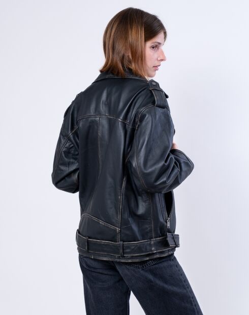 Veste en Cuir Oversize Carolane noir ruboff