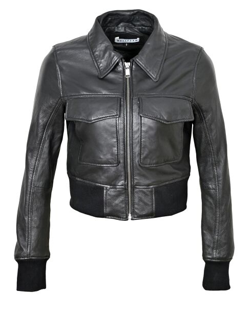 Veste en Cuir Oversize Inaya noire