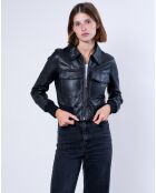 Veste en Cuir Oversize Inaya noire