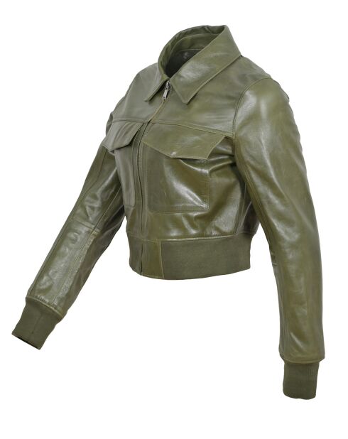 Veste en Cuir Oversize Inaya verte