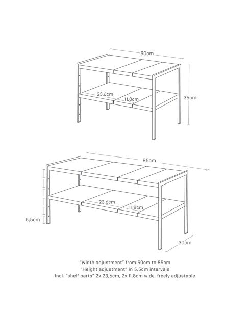 Organisateur extensible à 2 niveaux Tower blanc - 30x50-85x35 cm