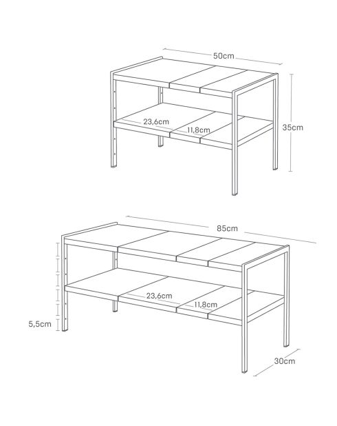Organisateur extensible à 2 niveaux Tower noir - 30x50-85x35 cm