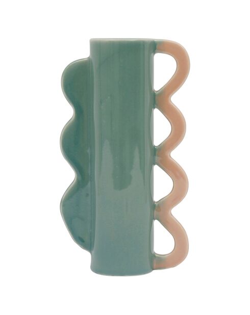 Vase en grès Funny vert/corail  - 12x5.5x21 cm