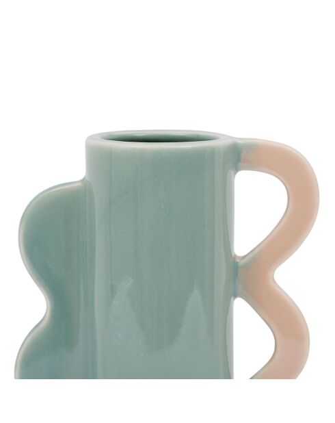 Vase en grès Funny vert/corail  - 12x5.5x21 cm