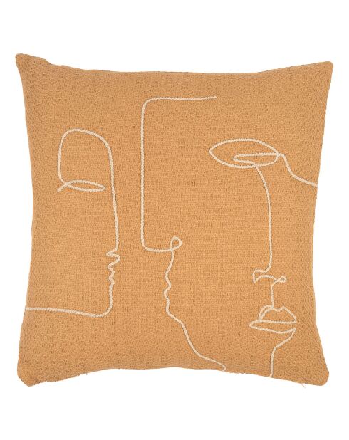 Housse de coussin brodee Organic camel  - 45x45 cm