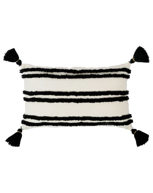 Housse de coussin brodee Ligne blanc/noir  - 50x30 cm