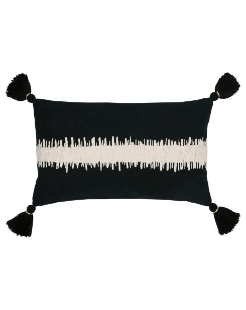Housse de coussin brodee Ligne noir/crème  - 50x30 cm
