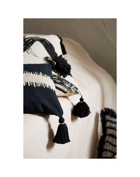 Housse de coussin brodee Ligne noir/crème  - 50x30 cm
