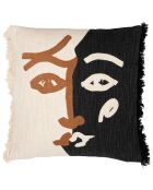 Housse de coussin brodée Maderia ecru/noir - 45x45 cm