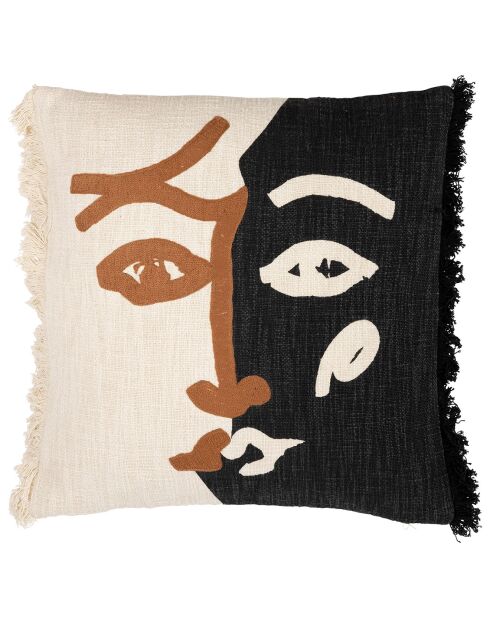 Housse de coussin brodée Maderia ecru/noir - 45x45 cm