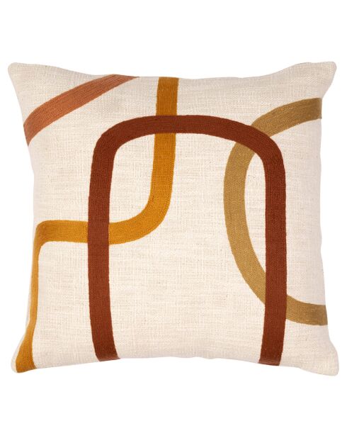 Housse de coussin brodee Manarola ecru/terra - 45x45 cm