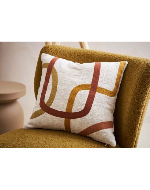 Housse de coussin brodee Manarola ecru/terra - 45x45 cm