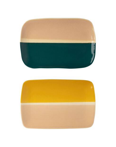 2 Plats rectangles Porcelaine Funky multicolore  - 28x18.5 cm