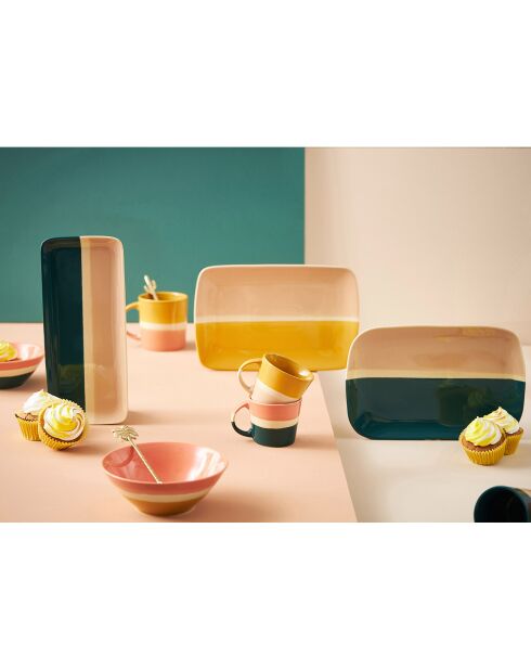 2 Plats rectangles Porcelaine Funky multicolore  - 28x18.5 cm