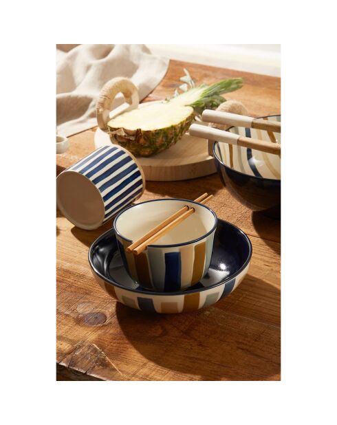 2 Pots avec couvercle Blue sand bleu/beige