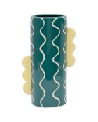 Vase en grès cylindre Lumi émeraude/jaune - 17.5x12x30 cm