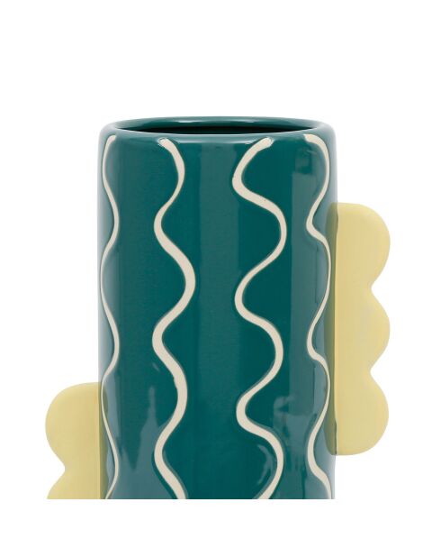 Vase en grès cylindre Lumi émeraude/jaune - 17.5x12x30 cm