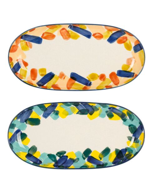 2 Plats ovale Belle vie multicolore  - 31x15.5 cm
