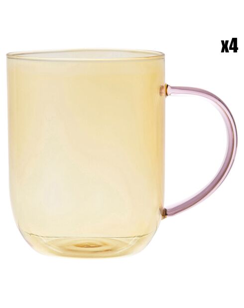 4 funky gelb/rosa Teetassen - 40 cl