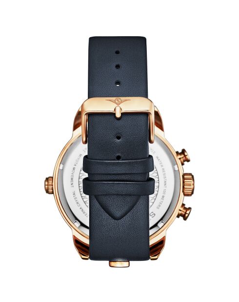 Montre Homme en Cuir Quartz Global GMT marine