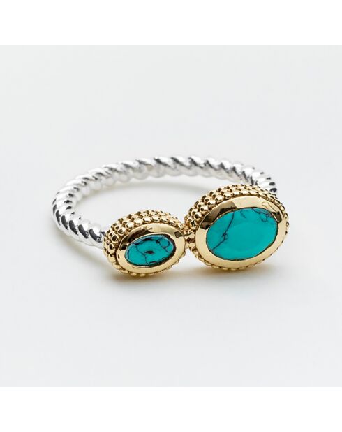 Bague en Argent, Laiton & Turquoise reconstituée
