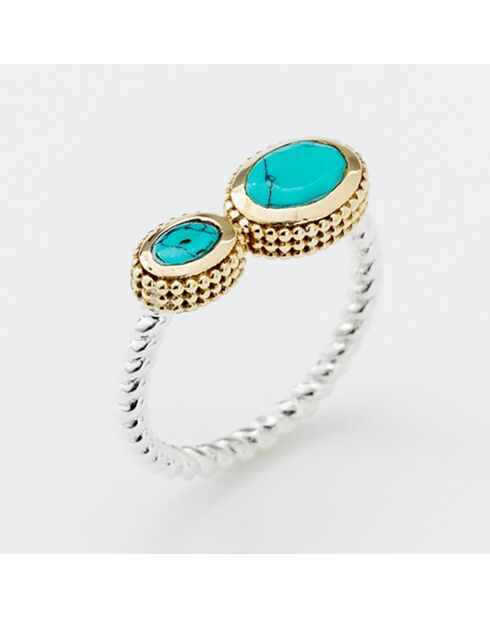 Bague en Argent, Laiton & Turquoise reconstituée