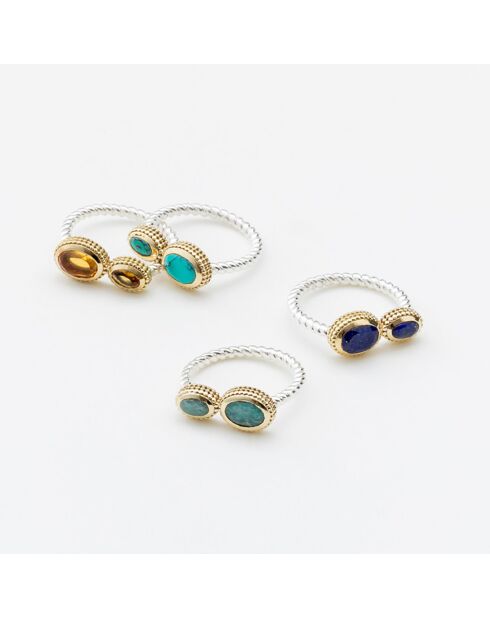 Bague en Argent, Laiton & Turquoise reconstituée