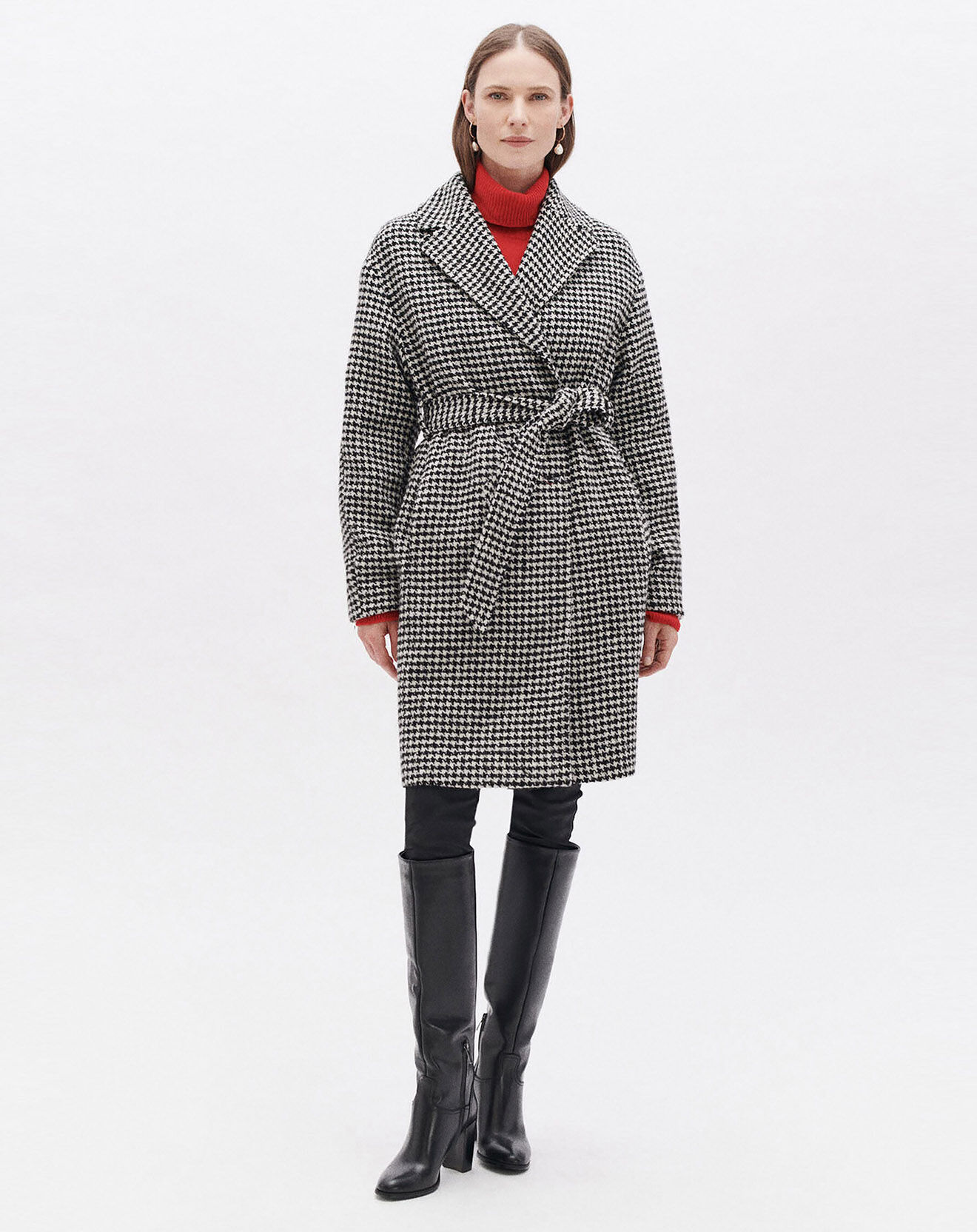 Manteau en Laine mélangée Granta pied-de-poule écru Vente