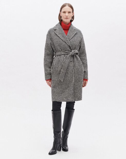 Manteau en Laine mélangée Granta pied-de-poule écru