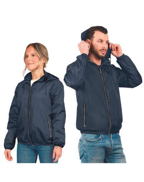 Blauw windjack met capuchon voor dames en heren