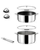 3 casseroles & 1 poêle induction grises  -D.16/18/20 cm