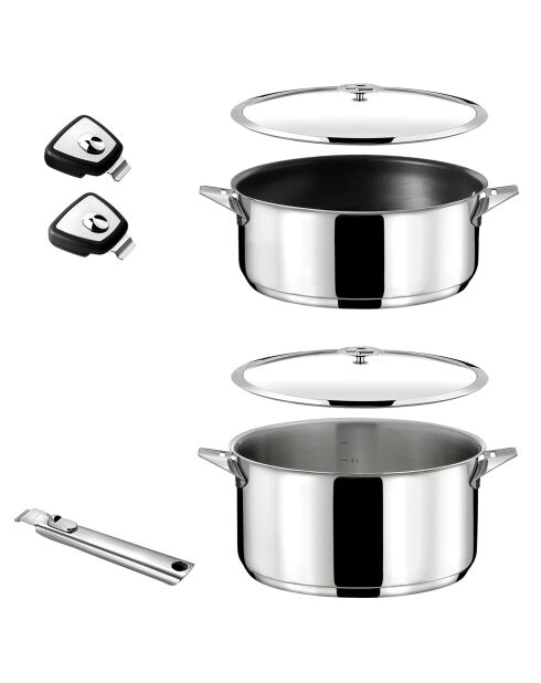 3 casseroles & 1 poêle induction grises -D.16/18/20 cm