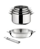3 casseroles & 1 poêle induction grises  -D.16/18/20 cm
