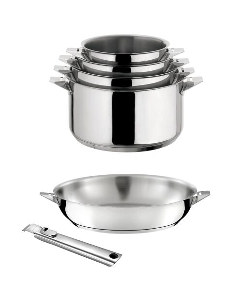 3 casseroles & 1 poêle induction grises -D.16/18/20 cm