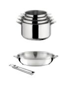 3 casseroles & 1 poêle induction grises  -D.16/18/20 cm