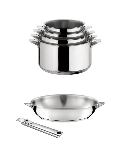 3 casseroles & 1 poêle induction grises -D.16/18/20 cm
