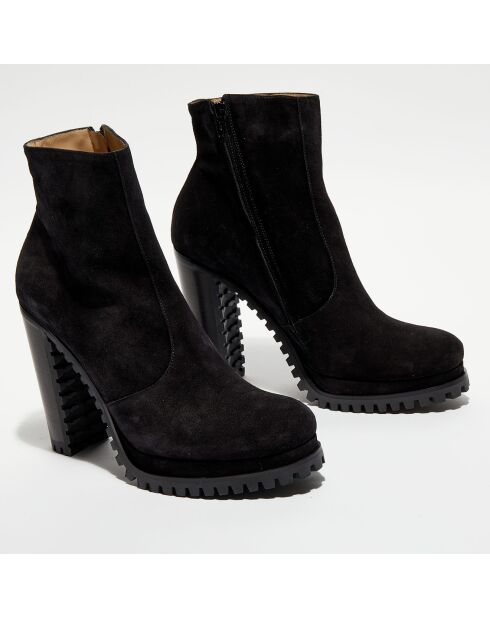Boots en Velours de Cuir Lery noires - Talon 10 cm