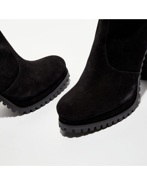 Boots en Velours de Cuir Lery noires - Talon 10 cm